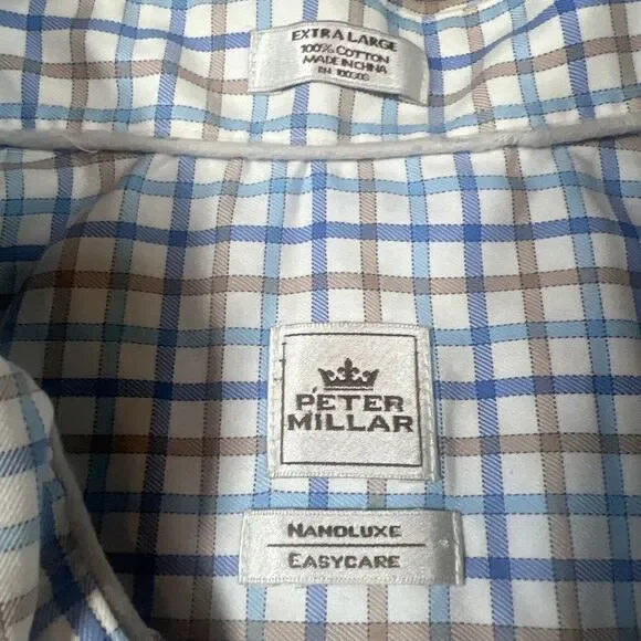 Peter Miller Men's Size XL Button Down Long Sleeve Plaid Shirt White Pre-Owned - Picture 3 of 8